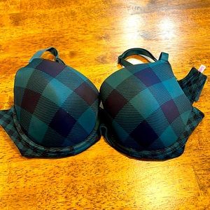 Green Plaid VS pink bra